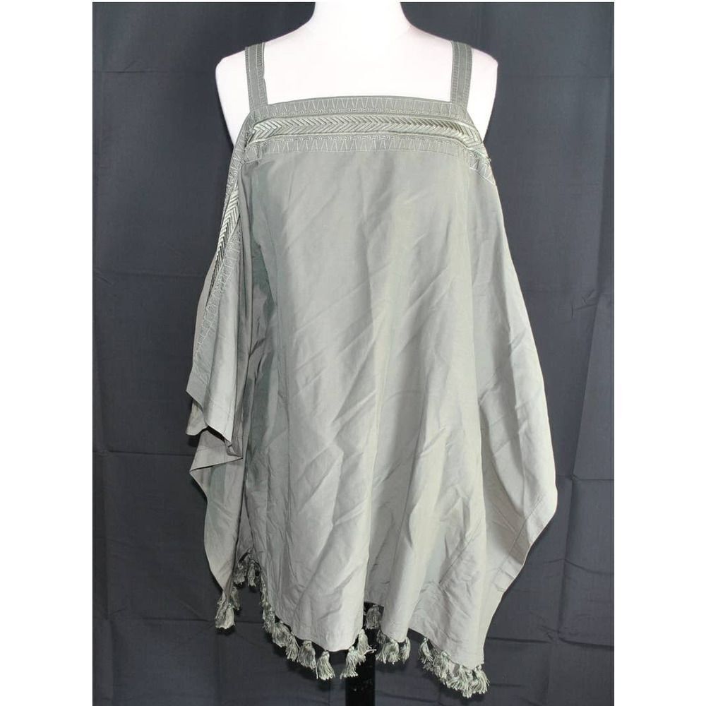 NWT A Peace Treaty Grey Silk Fringed Top Smock- XS/S
